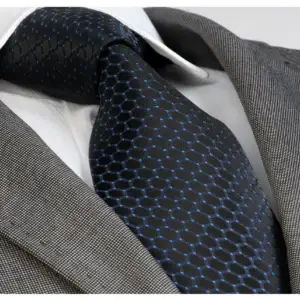 Black and blue geometric jacquard woven tie