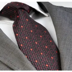 Red and black square patterned jacquard woven tie