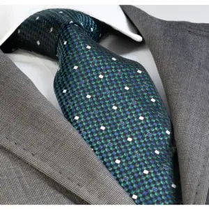 Green and blue square patterned jacquard woven tie