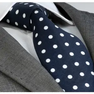 Navy and white polka dot cotton tie