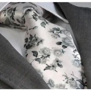 Ivory floral satin tie