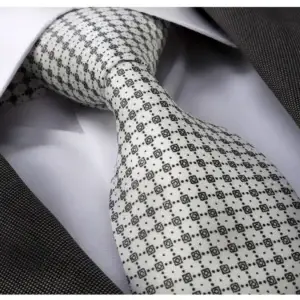 White and black micro patterned satin tie