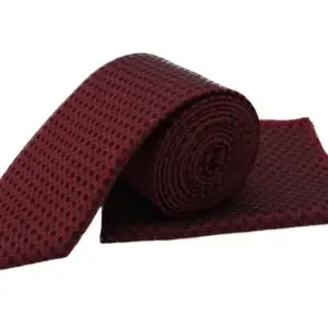 Maroon & black patterned tie and pocket square set