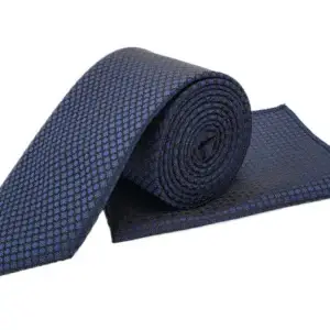 Black & royal blue patterned tie and pocket square set