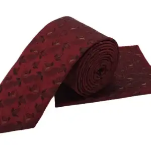 Maroon & brown floral tie and pocket square set
