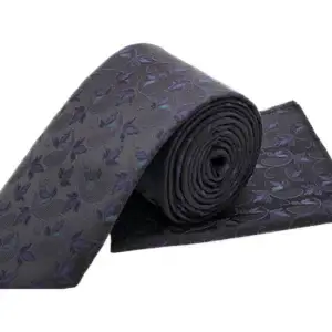 Black & purple floral tie and pocket square set