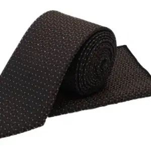 Navy & bronze geometric patterned tie and pocket square set
