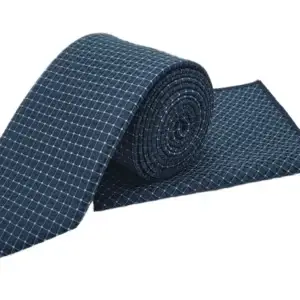 Teal & blue geometric patterned tie & pocket square set