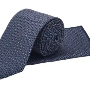 Ice blue & bronze geometric patterned tie & pocket square set