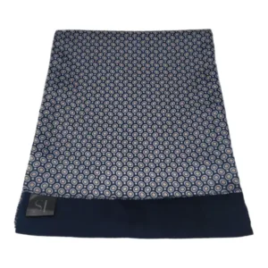 Blue and gold geometric patterned double sided neck scarf