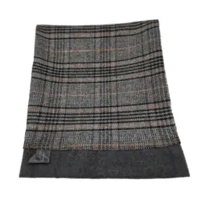 Grey and brown plaid double sided neck scarf
